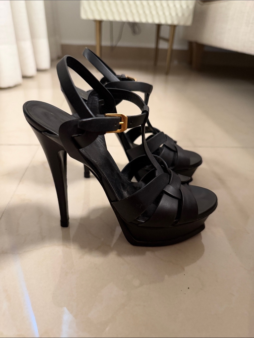 Yves Saint Laurent Black Woven Strap High Heel Sandals